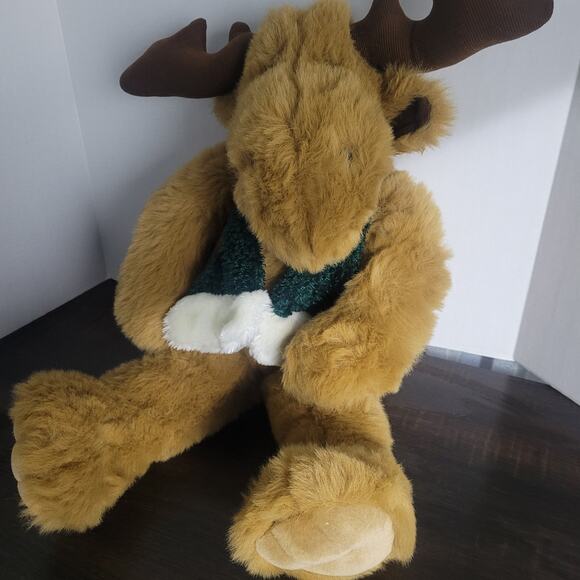 Holiday Moose Plush with Scarf & Hat Brown Christmas Stuffed Animal Winter Decor - Picture 2 of 11